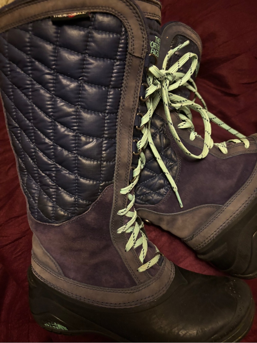 The North Face Navy Quilted purple suede Winter Boots with Mint Lace thermoball - Picture 12 of 12